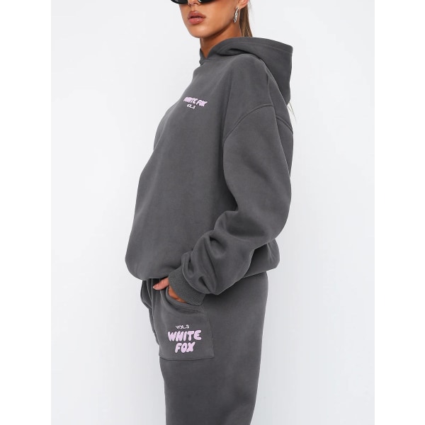 Huvtröja-vit Fox Ytterplagg -två stycken hoodie kostymer Långärmad set GRAY S