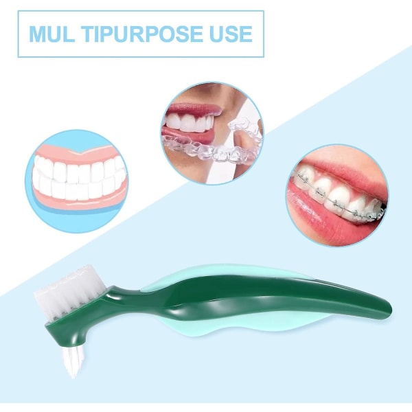 Premiumtandborste med styv tandprotesekam, rengöringsborste, flerskiktiga borst och bärbar tandprotes vändbar korsett 2pcs