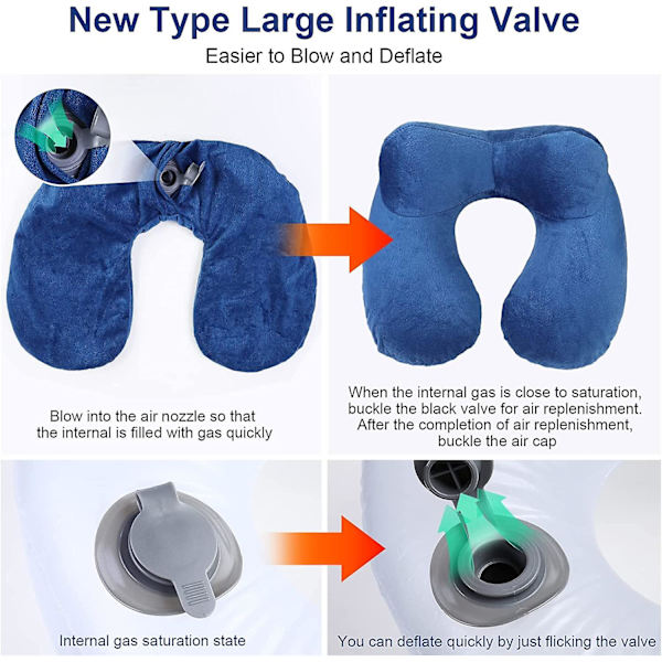 4 st mörkblå uppblåsbar resekudde, kompakt resekudde med tvättbart örngott, sovmask+öronproppar+bärväska null none