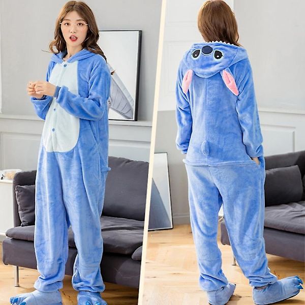 Stitch Vuxna Djur Onesies Vinter Kvinnor Pyjamas Jumpsuit Män Par Kostym Cosplay Flanell Tecknad nattkläder Pyjamas Hemkläder Blue Stitch 4T Height 90*100CM