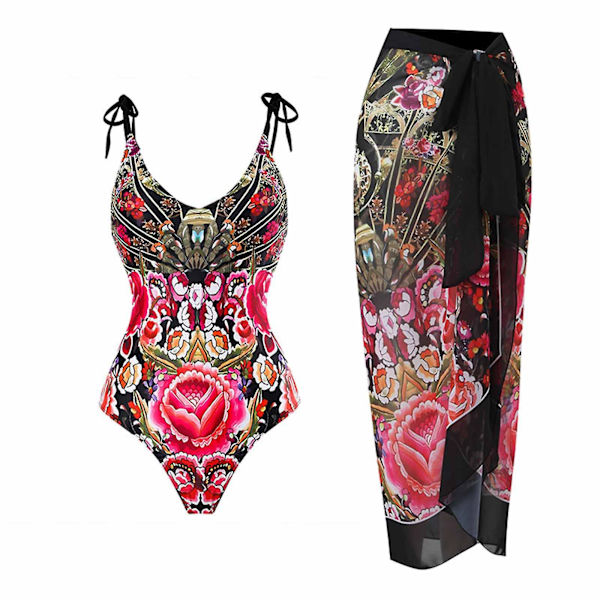 Dambaddräkt Baddräkt Dambaddräkt Baddräkt i ett stycke Bikini Baddräkt med snörning Lång kjol Chiffong Tvådelat set Tankini baddräkter för Red M