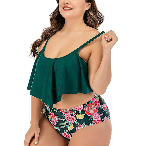 Dambaddräkter Baddräkt Dam Bikiniset med print Set Tvådelade baddräkter Badkläder Stranddräkt Baddräkter Green XXL