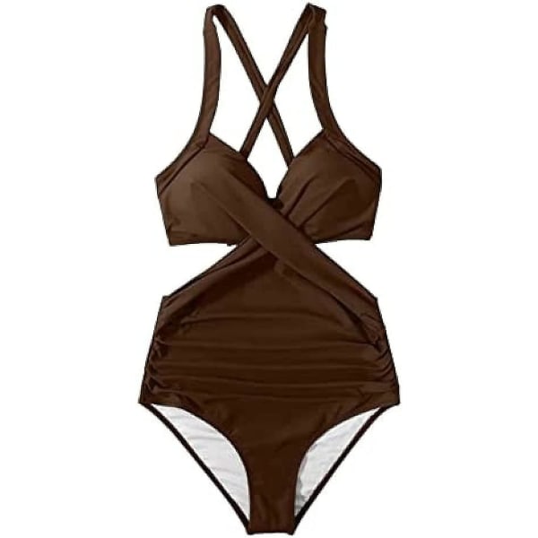 Baddräkter för kvinnor Elegant baddräkt i ett stycke dam baddräkt för att forma magen Dam sexig push-up baddräkt Strandkläder Baddräkt Sexig Halterne brown XL