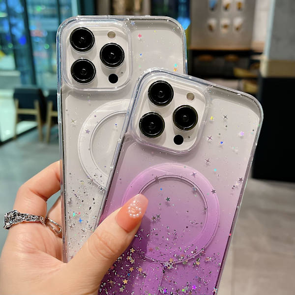 Magsafe Bling Glitter Gradient Stötsäkert genomskinligt anti- case för Iphone 15 Pro Max 15 Ultra Purple