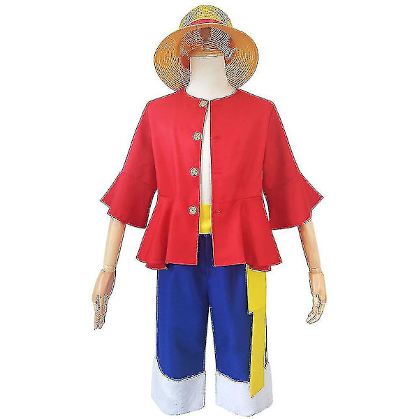 One Piece Monkey D. Luffy Cosplay Kostym Halmhattar Outfit Set Fancy Dress Up S