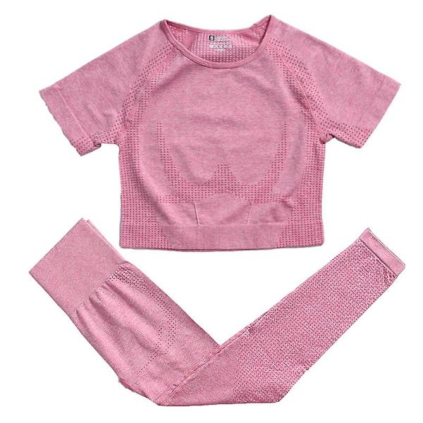 2-delat set Kvinnor Träningskläder Gym Set Fitness Sportkläder Crop Top Sports BH Sömlösa Leggings Active Wear Outfit Kostym C Pink 2pcs19 L
