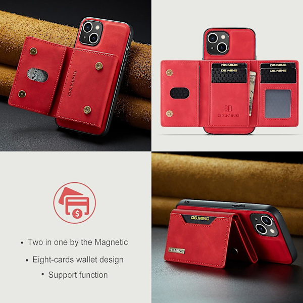 Kortväska Plånbok Case för iPhone 15 Red