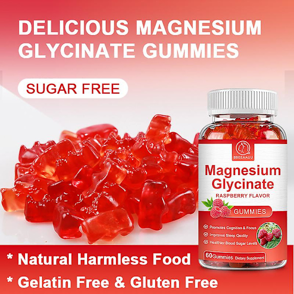 Tib Beau Chelated Magnesium Glycinate Gummies Hjälper Sömnen Lindrar Stress Stöd Minne Muskelspasmer och ledbensstöd 60st