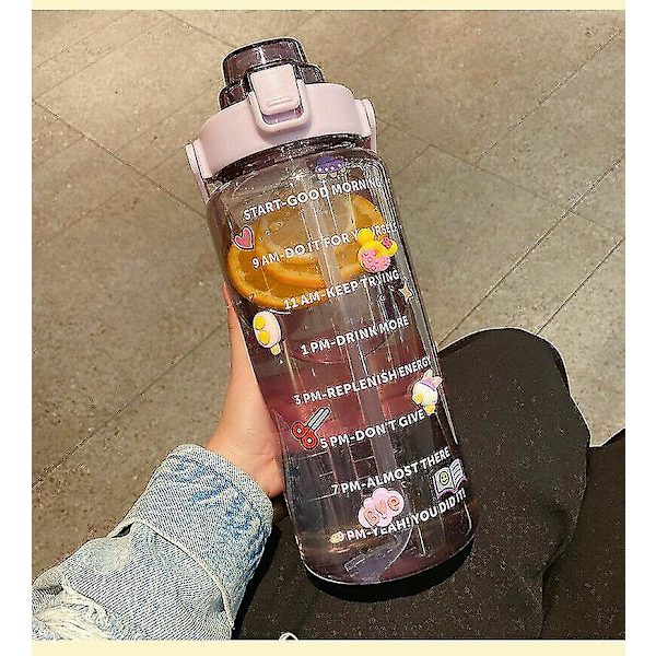 2000ml Sportvattenkopp med stor kapacitet Fitness med sugrör Bärbar plastvattenflaska Söta småtillbehör Purple none