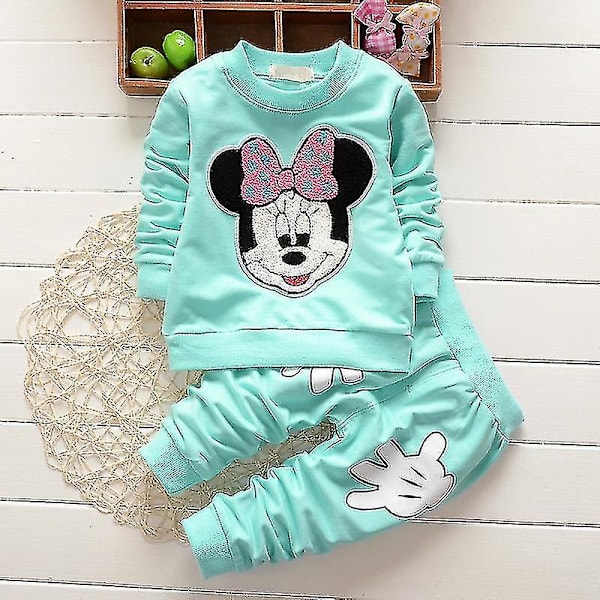 Baby Barn Flickor Minnie Mouse Sweatshirt Top Byxor Set Outfits Kläder 2-3 Years Green