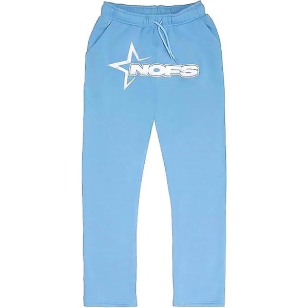 Nofs Streetwear träningsoveraller för män , Letters Printless Hoodies And Sweatpants Y2k Herr, Hip Hop Byxor Light Blue L