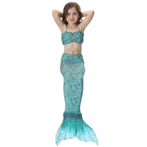 Barn Flickor Mermaid Tail Bikini Set Baddräkt Badkläder Simdräkt Dark Green 3-4 Years