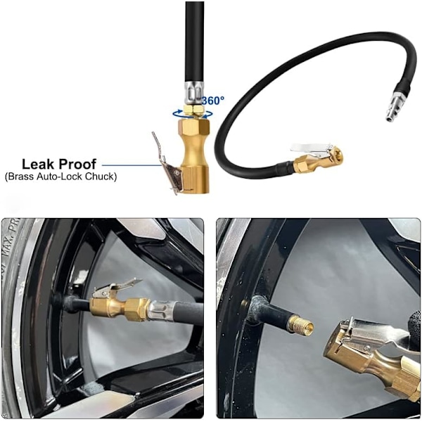 V2ine 8 tums uppblåsbar förlängningsgummislang, lås på luftchuck+gummislang+1/4&#34; Quick Plug, Closed Flow Tire Inflator Chuck med klämma för 1pack 8inch infalte hose
