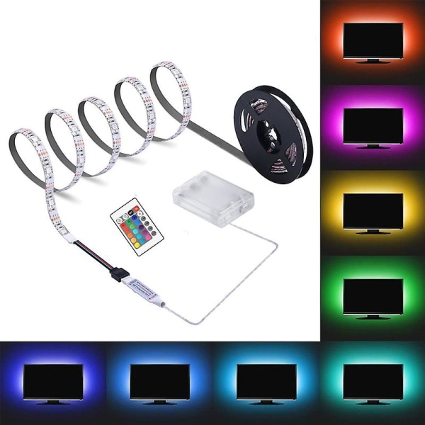 Led Strip Light Fjärrkontroll Batterilåda Drivs Hög Ljusstyrka Ip65 Vattentät Dekoration Dc 5v Rgb 5050 Tv Bakgrundsbelysning Rumsbelysning Vägg D 3M