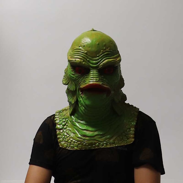 Grön fisk Monster Latex Huva Mask Maskerad