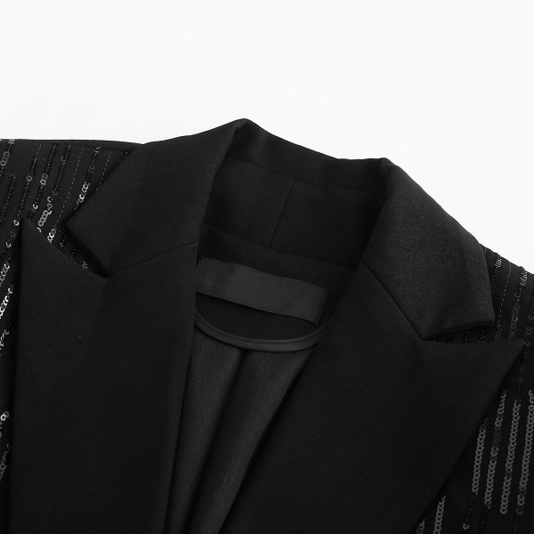 Yynuda Dammodesjal med glänsande paljetter Slim Fit Casual Kostymjacka med en knapp Black M