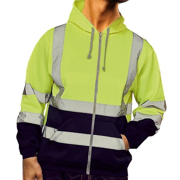 Män Hi Viz Synlighet Säkerhet Arbetsrock Jacka Hoody Sweatshirt Toppar Ytterkläder Green 2XL