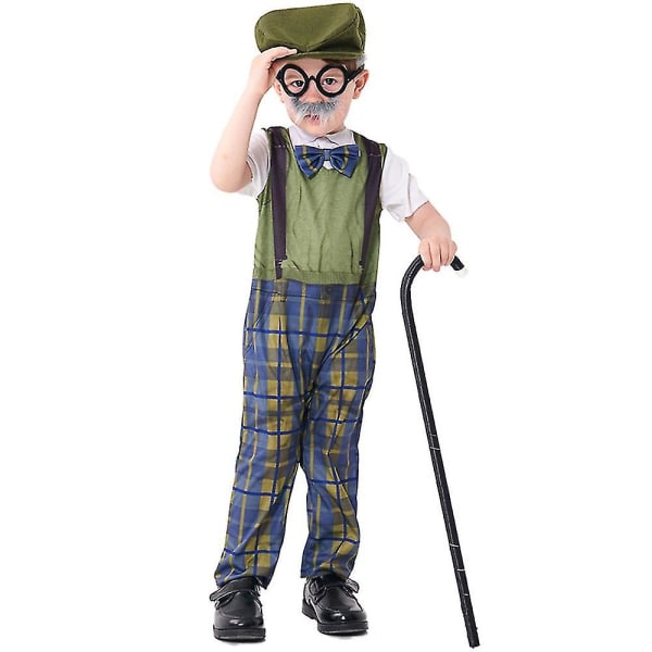 2-12 år gamla barn pojke morfar 100 dagar i skolan Äldre kläder Finklänning Jumpsuit Hatt glasögon set 2-4 years old