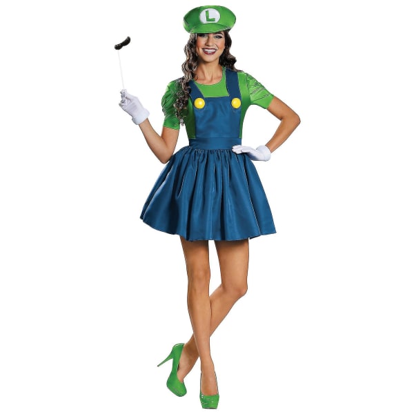 Luigi Super Mario Nintendo The Plumber Game Cartoon Women Costume_s green XL