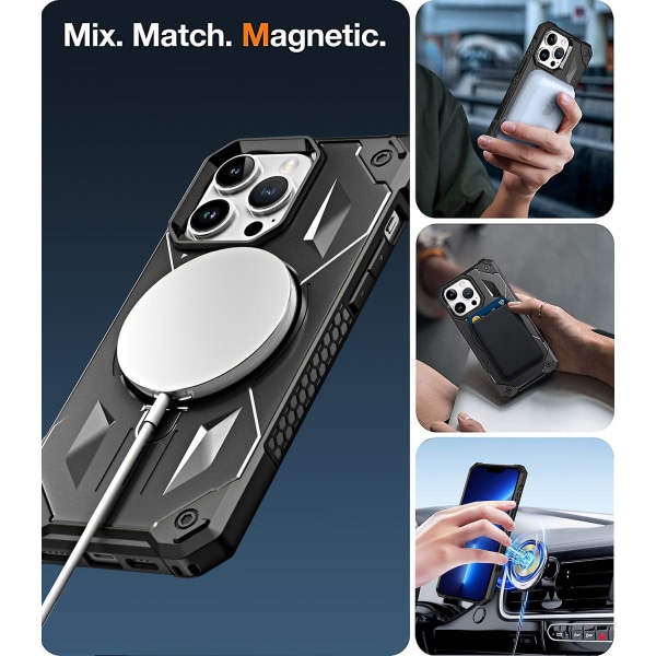 För Iphone 13 Pro Phone case Stötsäkert Kickstand Case Anti-drop Pc+tpu Mobiltelefon Magnetisk Cover Black