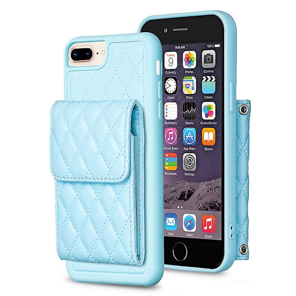 Bf22-stil för Iphone 6 Plus / 6s Plus / 7 Plus / 8 Plus Kickstand Läder+tpu- case Korthållare Cover Blue