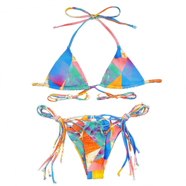 Printed baddräkt för kvinnor med bygel och knutna strängar Triangel Bikini High Cueky Bikini Set