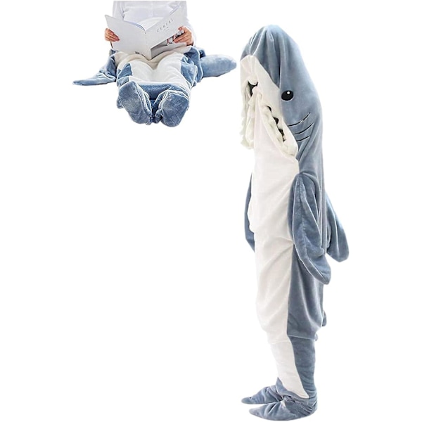 Shark Blanket Hoodie Shark Filt Super Mjuk Mysig Flanell Hoodie Shark Sovsäck Söt Shark Onesie Filt Shark Tail Bärbar Fleece Th M