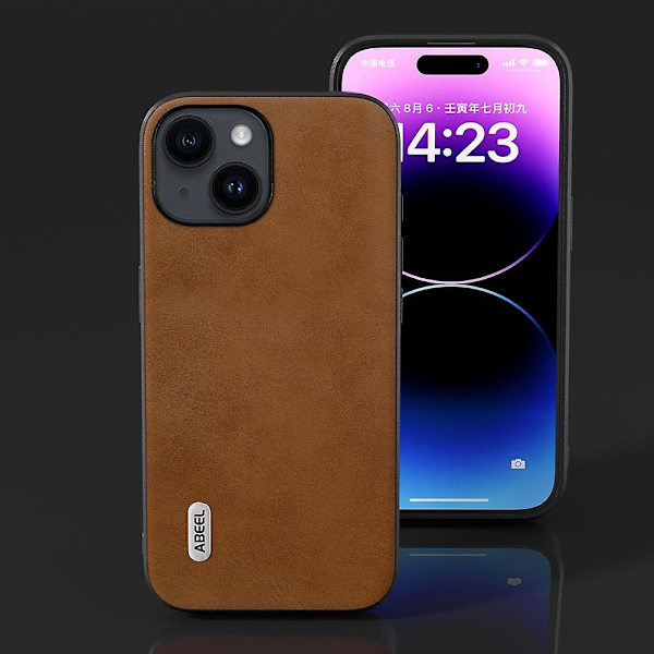 ABEEL Cowhide Texture PU case för iPhone 15 Brown