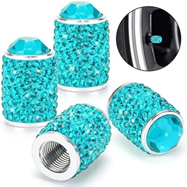 ToBeQueen Bling däckventilkåpor, 4-pack handgjorda däckkapslar i kristall i rhinestone Universal biltillbehör Dammtät ventilstamskydd för bil/ G-Lakeblue