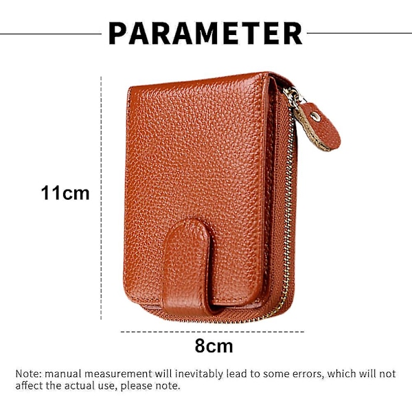 Korthållare plånbok för kvinnor/män, liten läder dragkedja Kortfodral case med ID-fönster, 11*8*4cm brown