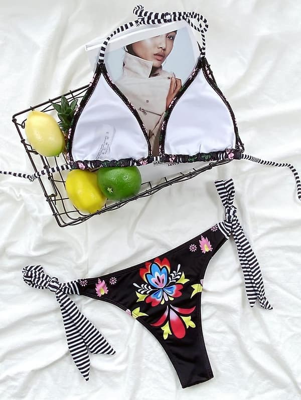 Bikini Split Baddräkt Triangel Tie Baddräkt black M