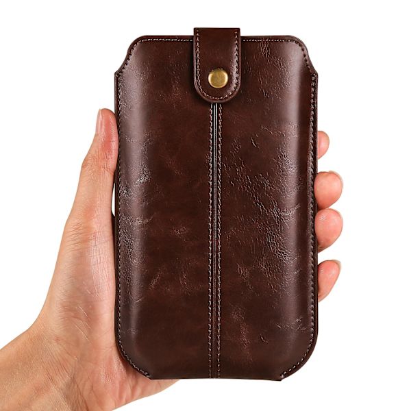 Crazy Horse Texture Pu Läder Telefonbältesväska för mobiltelefoner Universal midjetelefonhölsterväska med kortlager Dark Coffee 6.7 inches