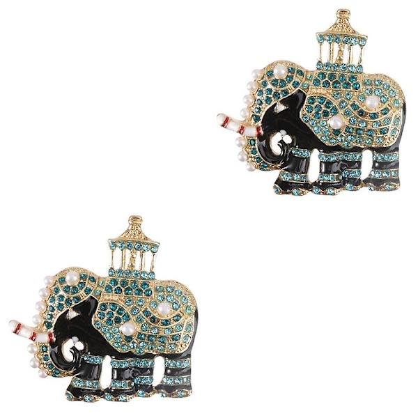 2 st Elefantformad brosch Strasskostym Brosch Modekläder Accessoar Green 4.2X4cm
