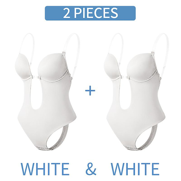 Body Shapewear Djup V-ringad Body Shaper Rygglös U Plunge Thong Shapers Waist trainer Dam Klart band Vadderat Push Up Korsett Z L(36) Two Pieces White