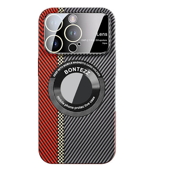 Case i kolfiber för Iphone 15 Pro Max, logotypvy Ultratunt tunt case med linsskydd, kompatibelt med Magsafe Red-Black For iPhone 15 Pro Max