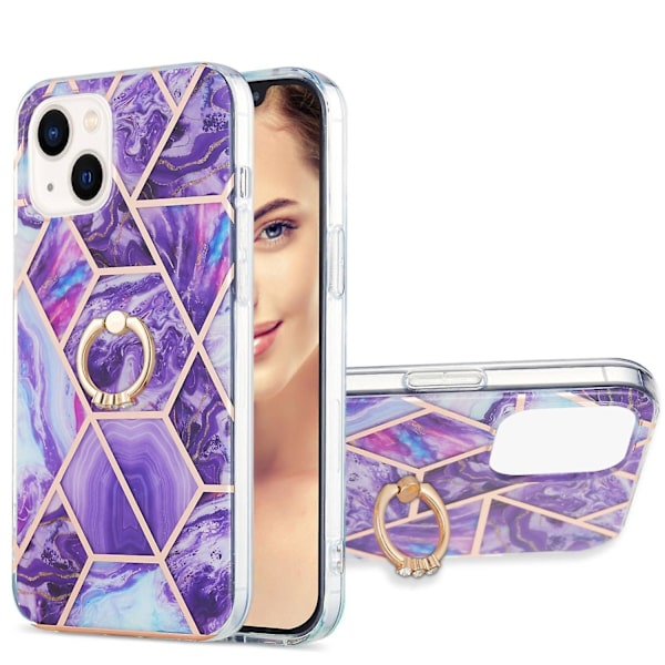 TPU- case med skarvmarmormönster för iPhone 15 Dark purple