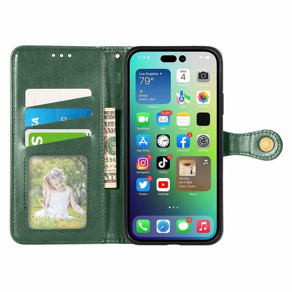 Enfärgat case med spänne för iPhone 15 Green