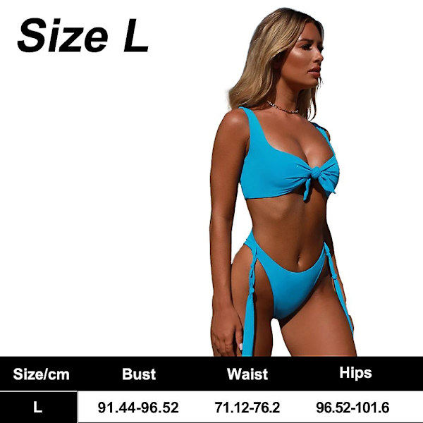 Sexig bikinibaddräkt för kvinnor med print knytknut framre stringtrosa nederdel badkläder set blue L