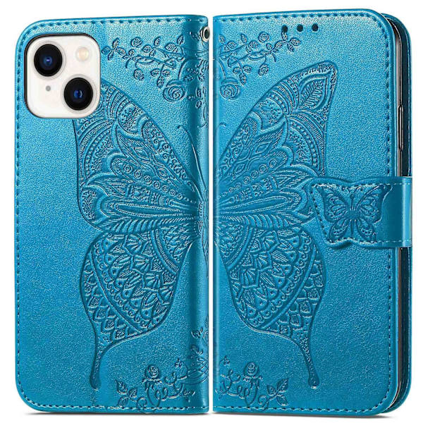 Fjärilspräglat case för iPhone 15 Plus Blue none