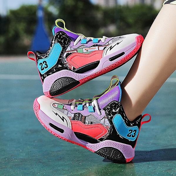 Basketskor för barn Mode Pojkar Flickor Sneakers Sportskor som andas 2Lmf2209 Purple 34