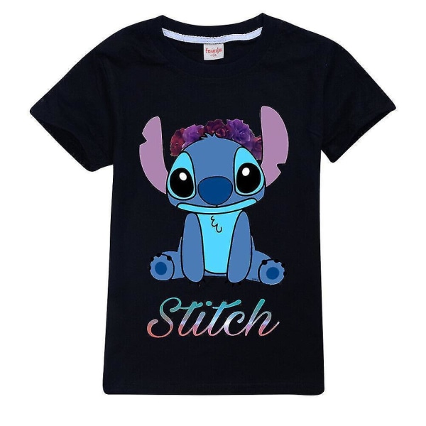7-14 år Barn Tonåringar Pojkar Flickor Lilo And Stitch T-shirts Printed sommartröjor Presenter Black 9-10Years