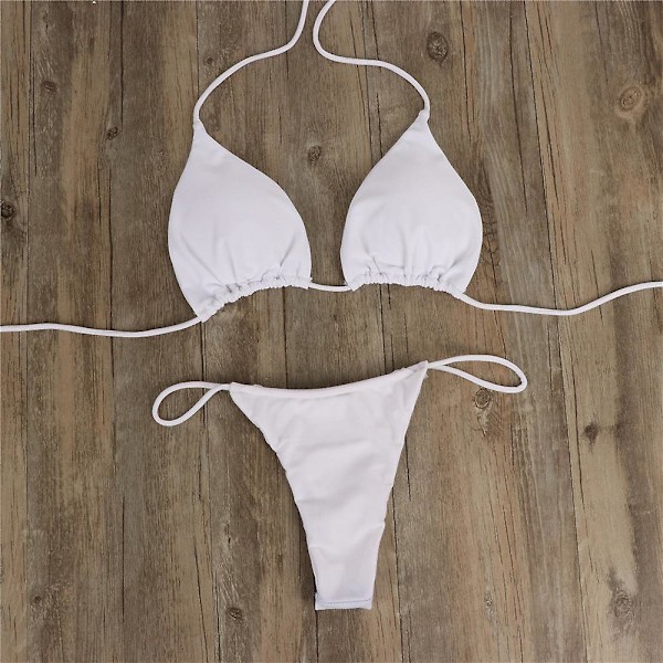 Bikini Set Bandage Solid brasiliansk baddräkt Baddräkt Vadderade string baddräkter white M