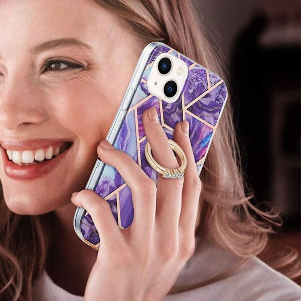 TPU- case med skarvmarmormönster för iPhone 15 Dark purple