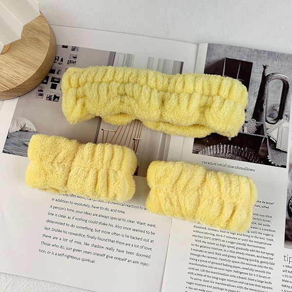 1 Hårband 2 Handledsband Set Mikrofiber Handdukstvätt Handduksband Armband för att tvätta ansiktsabsorberande armband Handledssvettband för kvinnor Gir Yellow