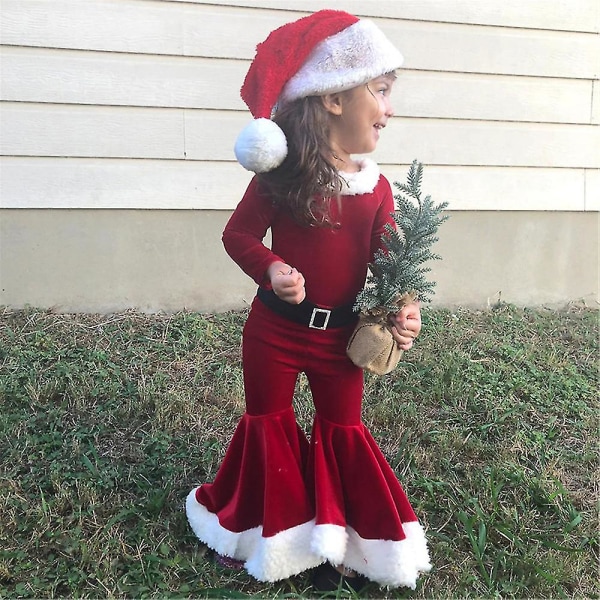 Jultomtekostym Cosplay För Barn Flickor Xmas Party Outfits Fancy Dress Up 6-7 Years Red