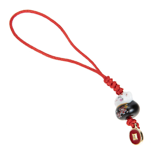 Härlig Keramisk Fortune Cat Nyckelring Cat Key Ring Telefon Charm Ornament Black 11x1.5cm