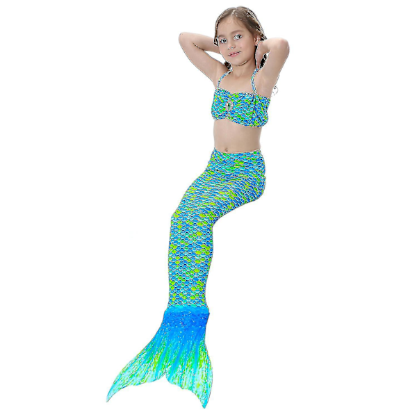 Barn Flickor Mermaid Tail Bikini Set Baddräkt Badkläder Simdräkt Green 8-9 Years