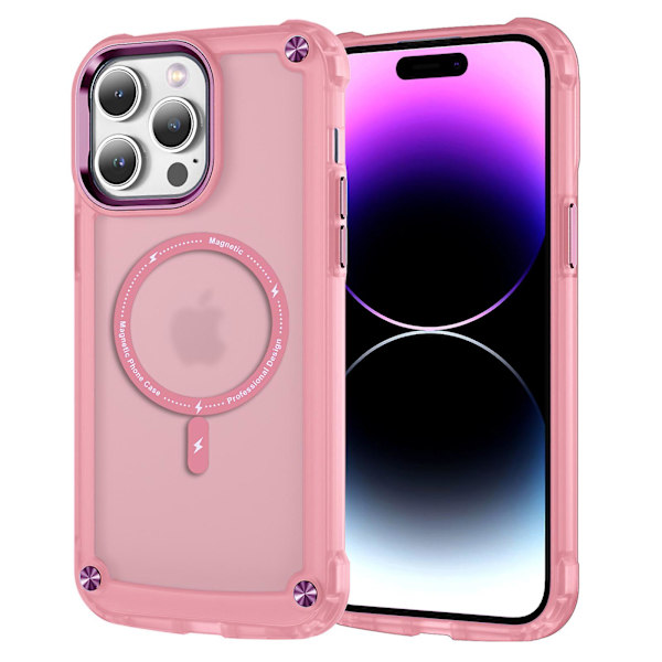 Magsafe- case kompatibelt med Iphone 15 Pro Max, genomskinligt hårt Pc- cover Mjuk Tpu Bumper Matt Military Anti-dropp- cover Pink For iPhone 15 Pro Max