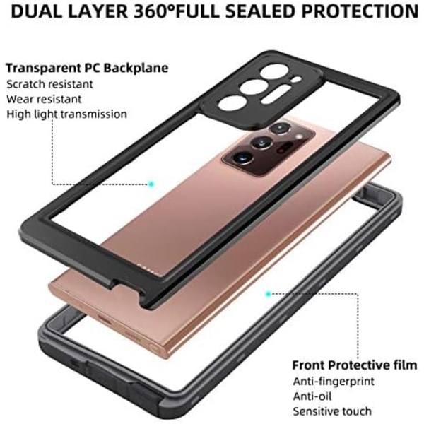 WIFORT Samsung Galaxy Note 20 Ultra Vattentätt case Inbyggt cover Vattentåligt hölje Skyddande fallskydd Hårt, Shockpr Note 20 Ultra Black