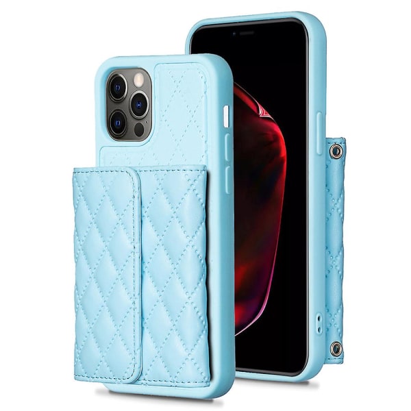 Bf23-stil för Iphone 12/12 Pro -kortplatser Cover Pu-läderbelagd Tpu Kickstand- case Blue